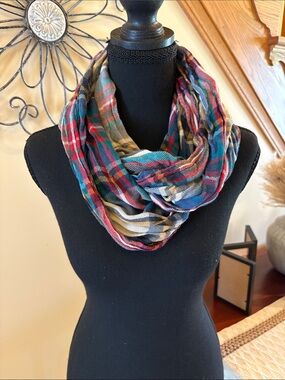 Old Navy Multicolor Plaid Infinity Scarf - Blue, Red, Green, Cream, Tan